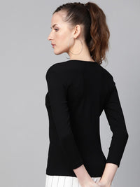 SASSAFRAS Women Black Ribbed T-shirt