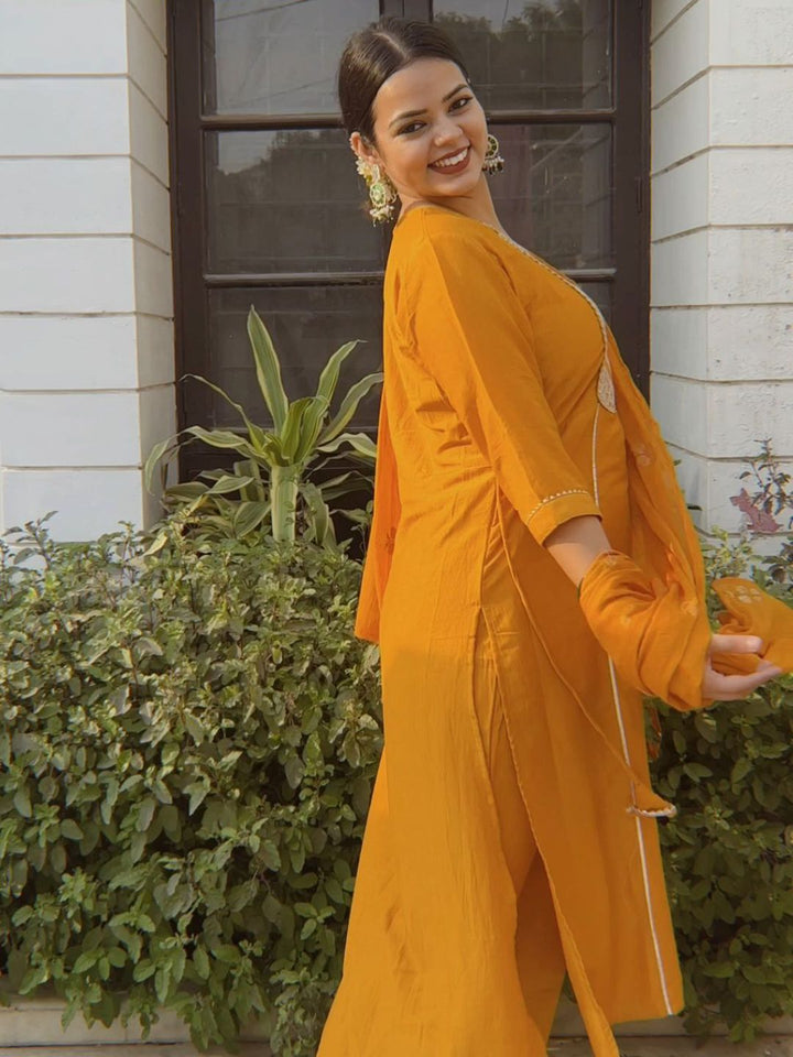 KALINI Ethnic Motifs Embroidered Regular Gotta Patti Kurta with Palazzos & Dupatta