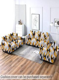 Cortina White & Yellow Printed 3-Seater Stretchable Non-Slip Sofa Slipcover