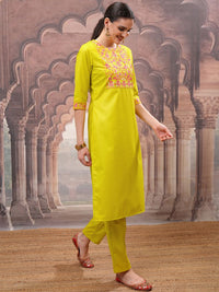 Vishudh Green Embroidered Straight Kurta with Trouser & Dupatta