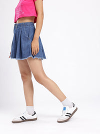 DressBerry Women Street Chic Pleated Flared Denim Mini Skirt