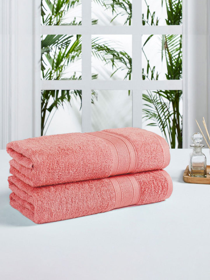 MYTRIDENT Peach Set Of 2 500 GSM Bath Towels
