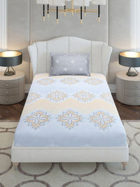 Monte Carlo Grey & Blue Ethnic Motifs Cotton 144 TC Single Bedsheet Set-2.29 m x 1.52 m