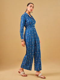 Global Desi Lapel Collar Printed Basic Jumpsuit