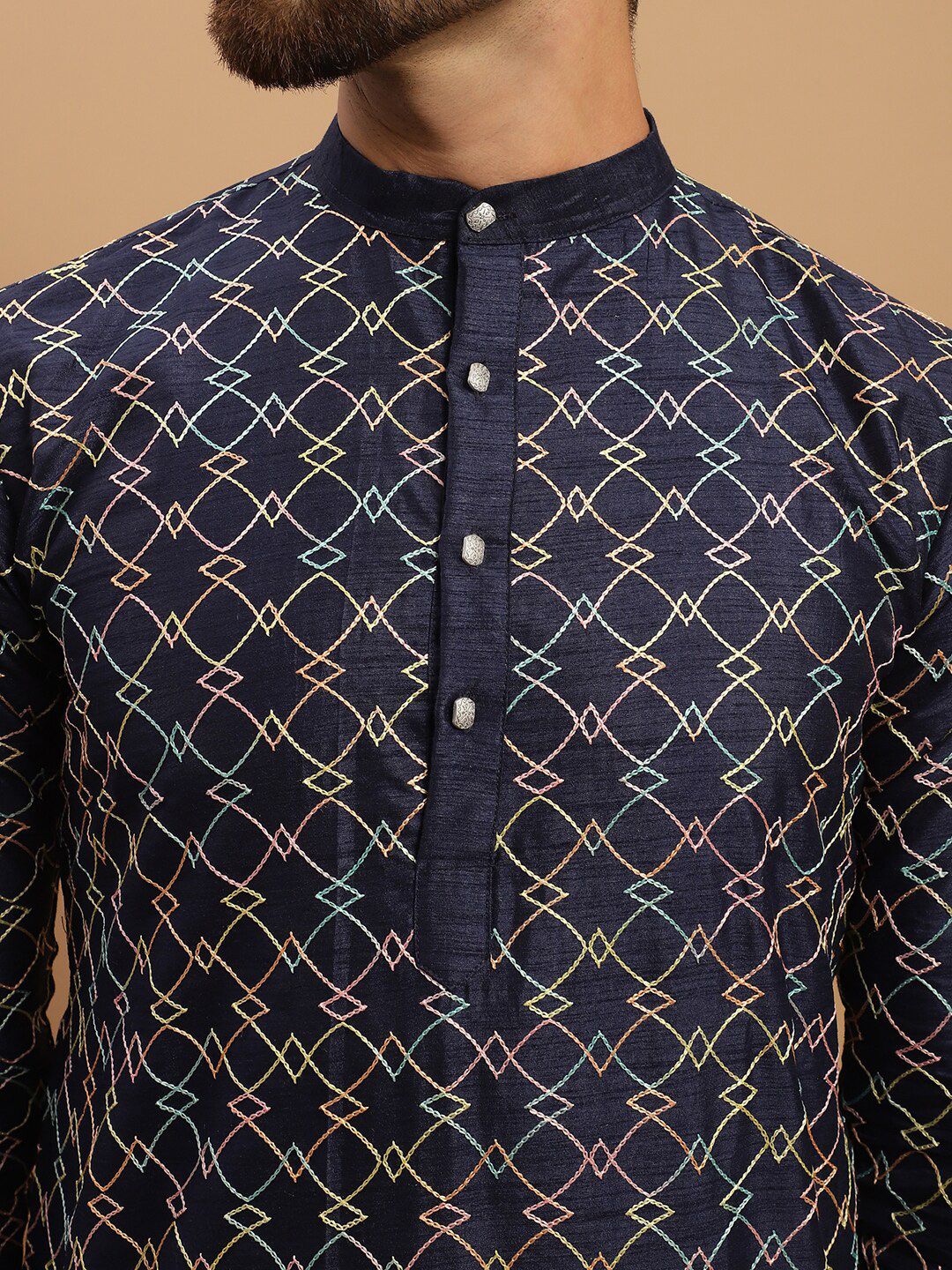 SOJANYA Geometric Embroidered Regular Kurta with Churidar & Embroidered Nehru Jacket