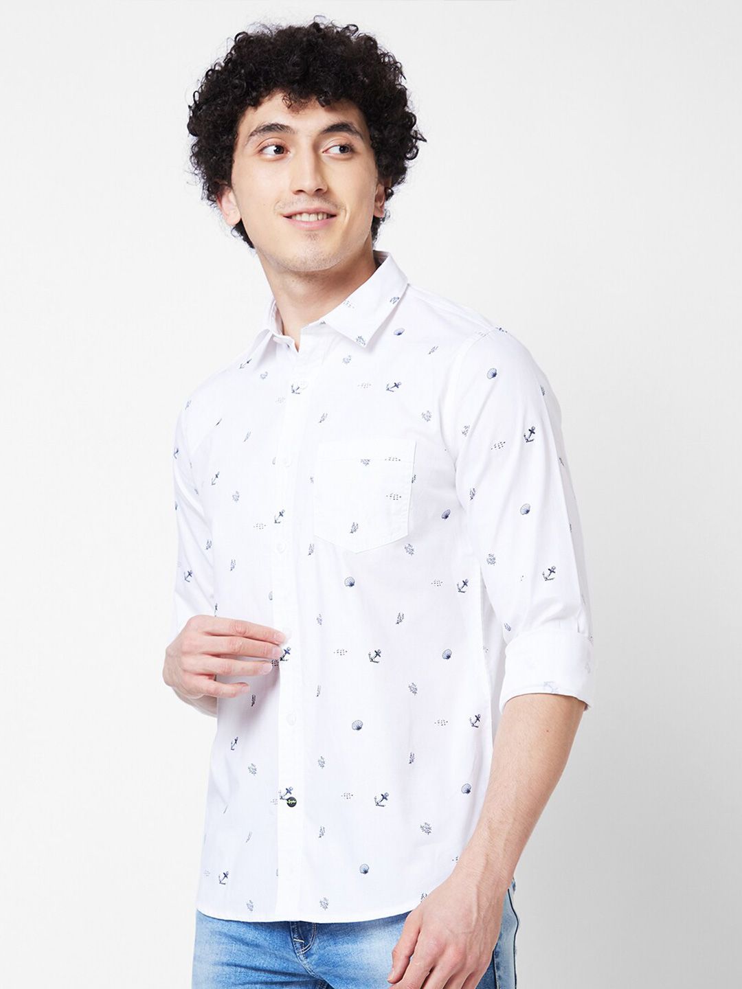 SPYKAR Long Sleeves Regular Fit Pure Cotton Opaque Printed Casual Shirt