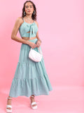 Tokyo Talkies Check Cut Out Cropped Fitted Top With Maxi Skirt