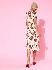 Berrylush Women Peaceful White Floral Sweetheart Neck Dress