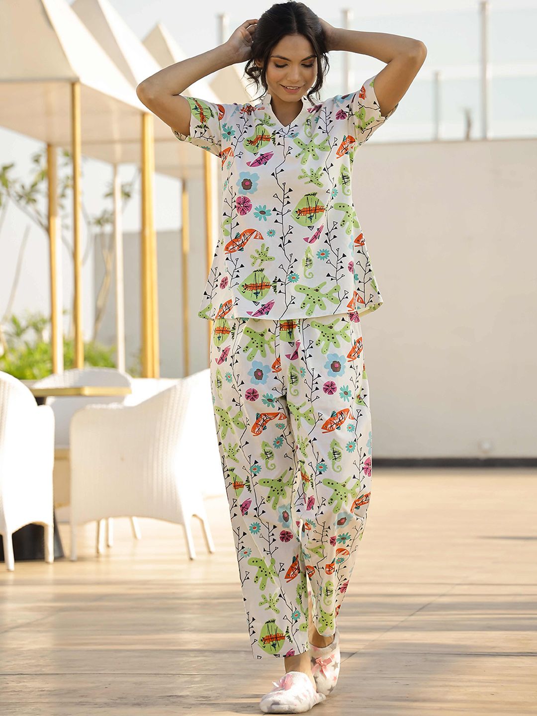 SANSKRUTIHOMES Women Printed Pure Cotton Night suit