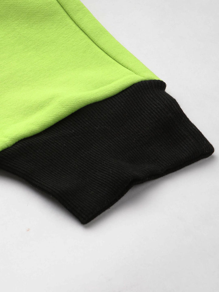 STREET 9 Women Fluorescent Green & Black Colourblocked Slim Fit Solid Joggers