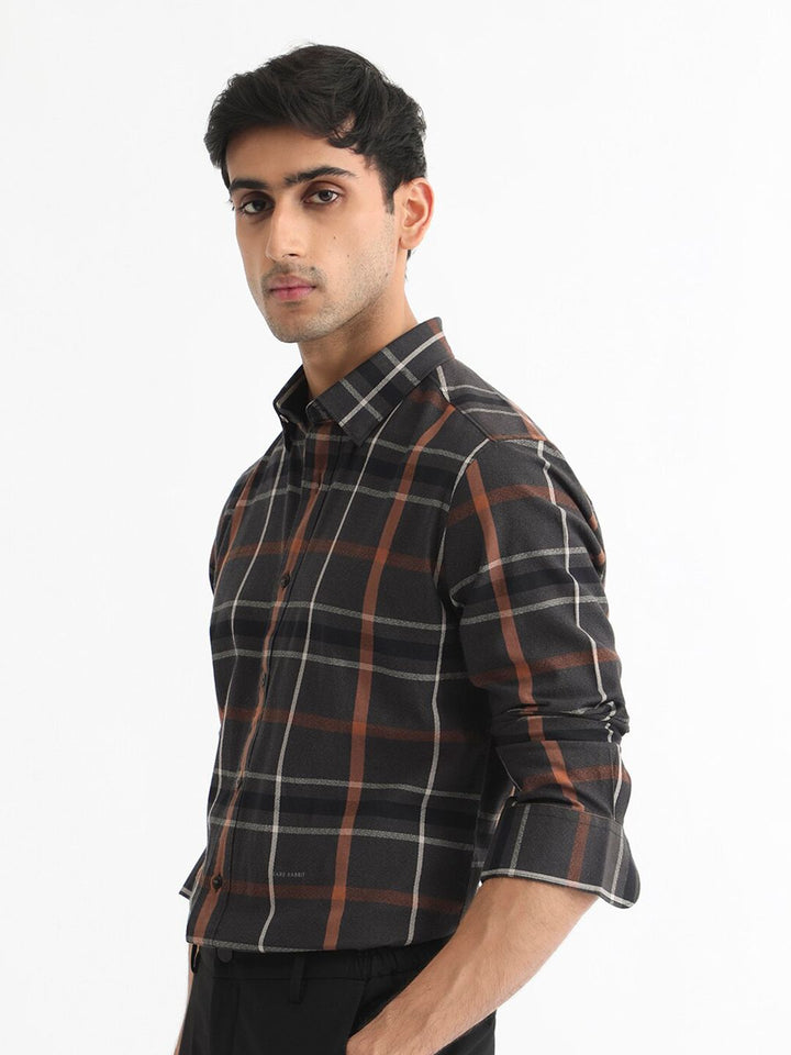 RARE RABBIT Men Keller Checked Slim Fit Spread Collar Cotton Shirt