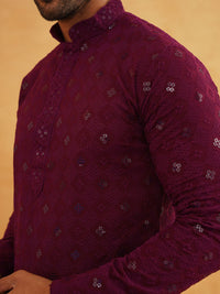 SOJANYA Geometric Embroidered Mandarin Collar Sequinned Pure Cotton Kurta with Churidar