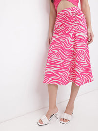DressBerry Animal Print Barbiecore Midi Skirt