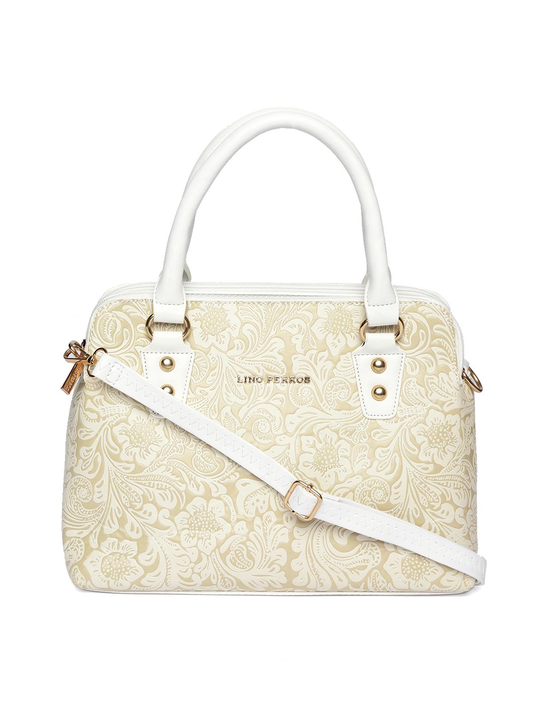 Lino Perros Off-White & Beige Printed Handheld Bag