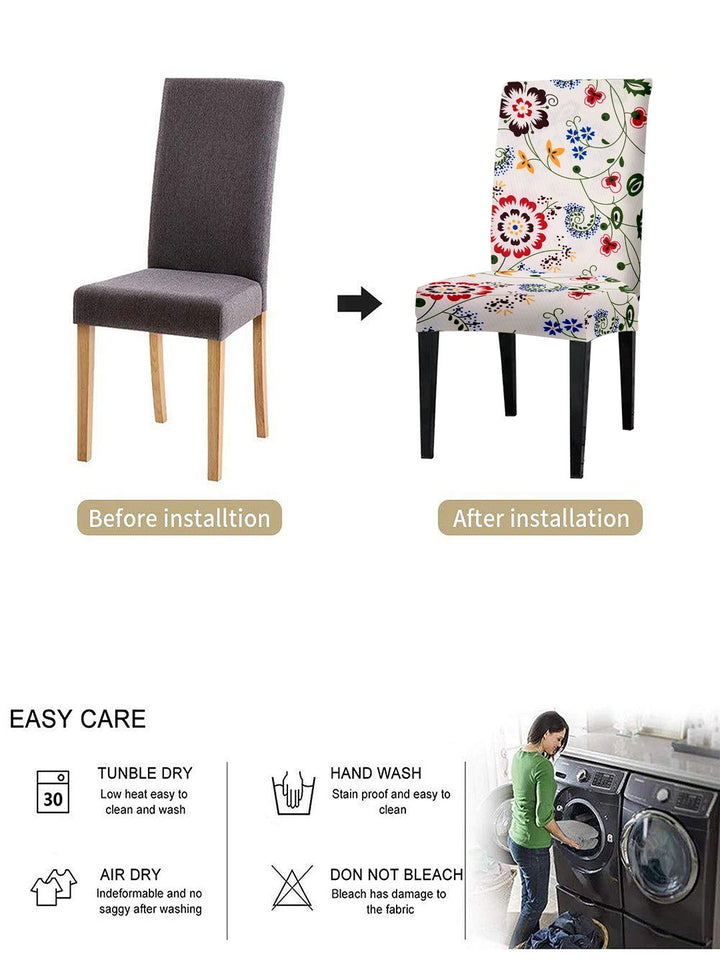 Cortina White 6 Pieces Floral Printed Dining Chair Covers