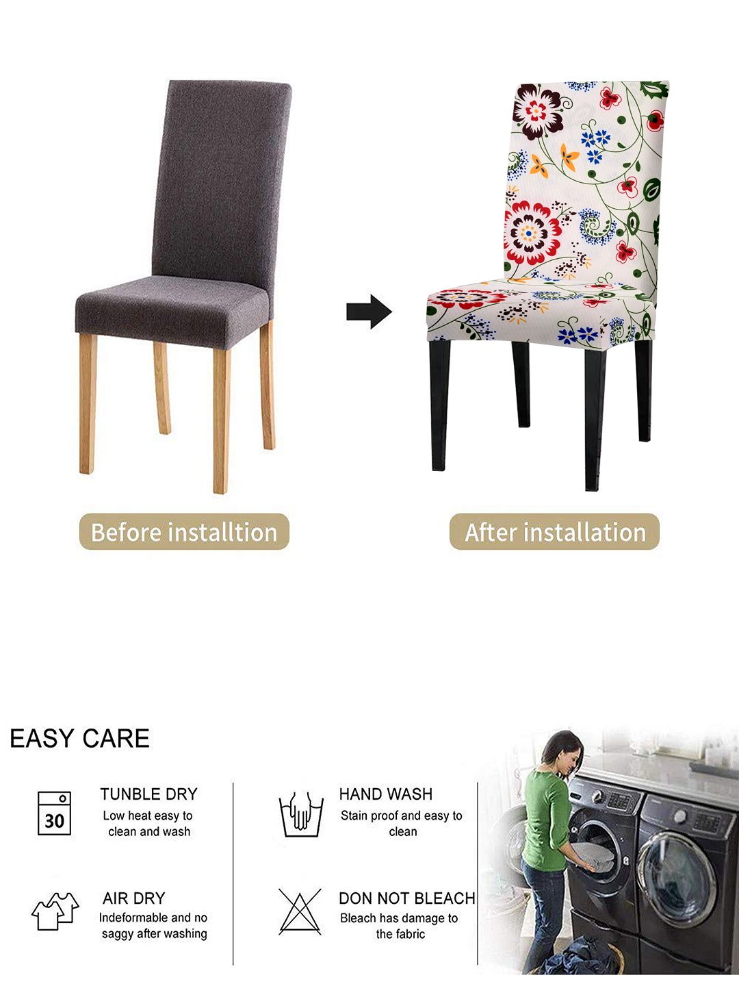 Cortina White 6 Pieces Floral Printed Dining Chair Covers
