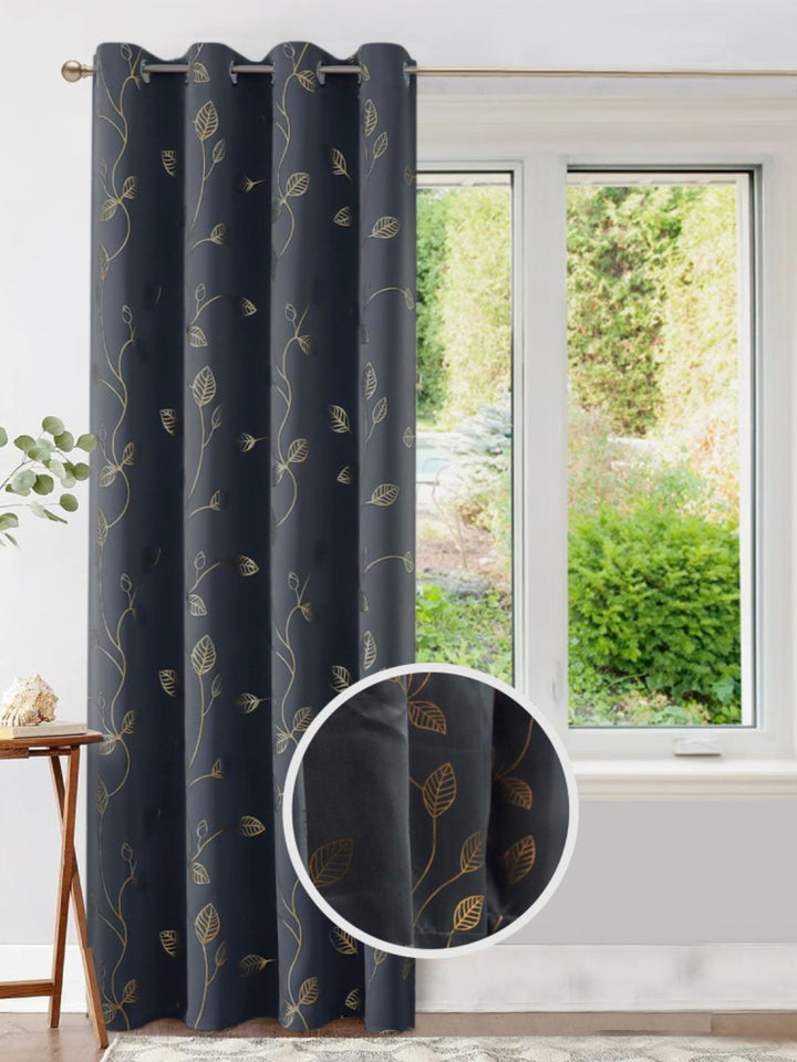 URBAN SPACE Grey & Beige Floral Printed Black Out Window Curtain