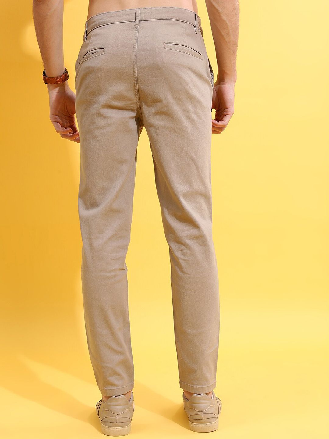 HIGHLANDER Men Camel Brown Tapered Fit Chinos Trousers