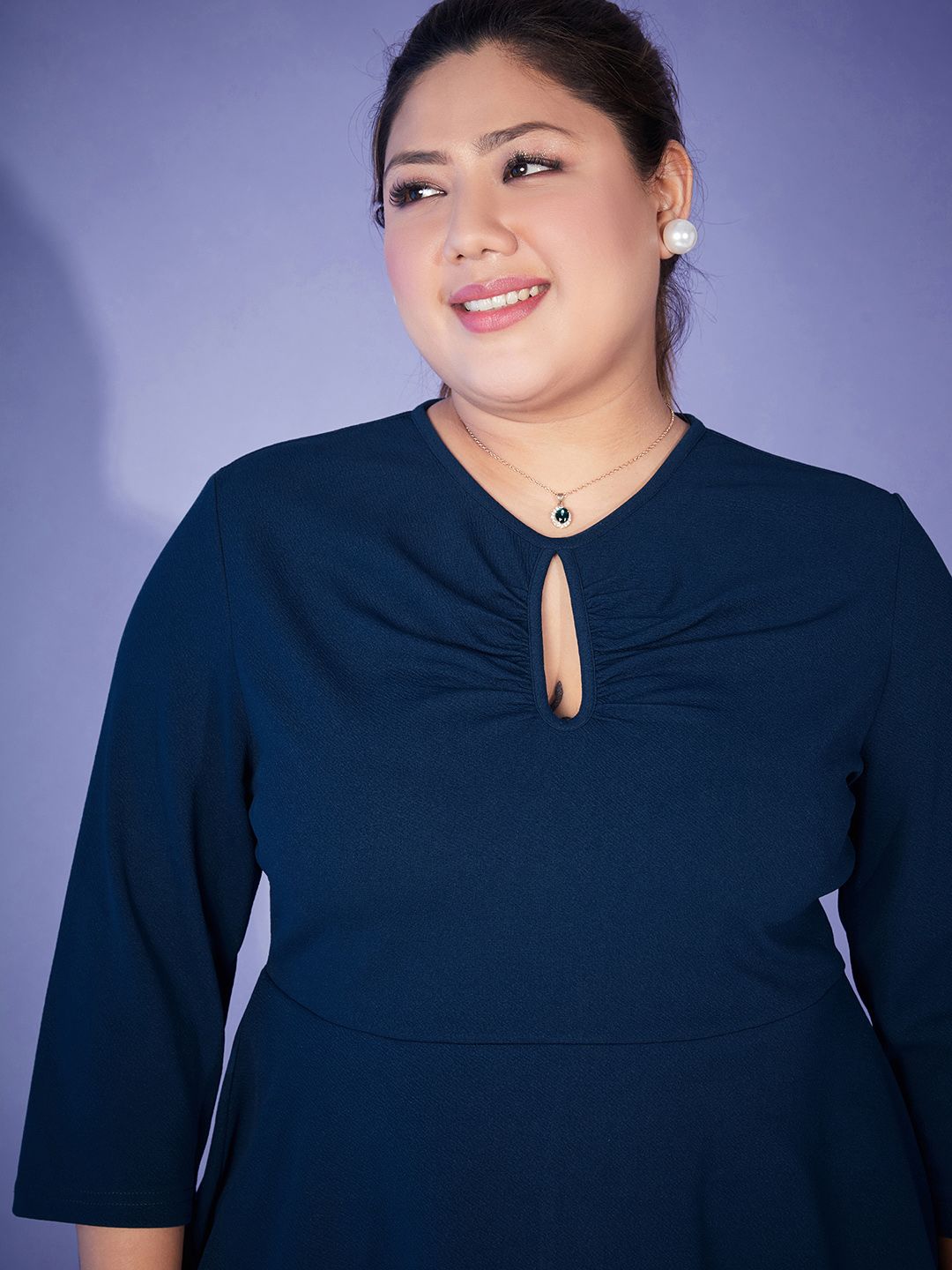 SASSAFRAS Curve Blue Plus Size Self-Design Top Wit Trouser Co-Ords
