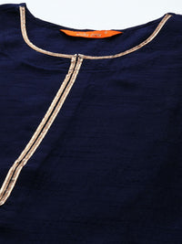 Indo Era Women Navy Blue Solid Kurta with Palazzos