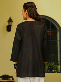 House of Chikankari Women Black Cotton Chikankari Embroidered Kurti