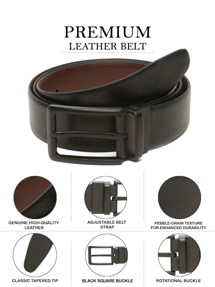 Teakwood Leathers Men Textured Leather Reversible Belt