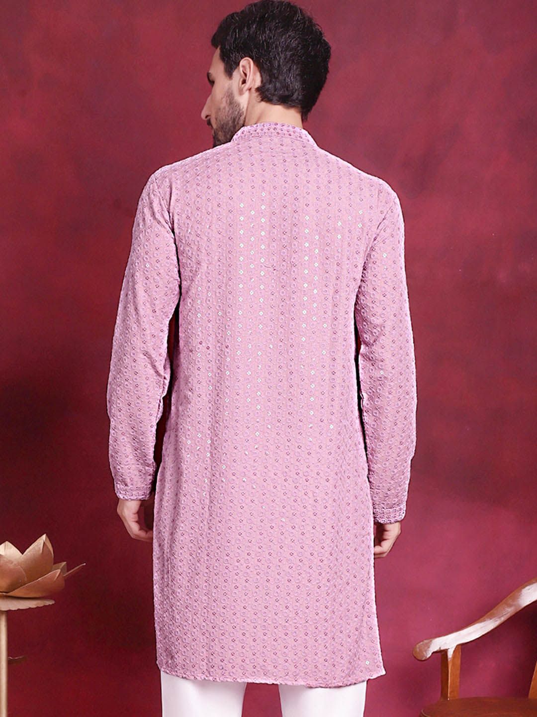 Jompers Floral Embroidered Sequinned Chikankari Pure Cotton Kurta