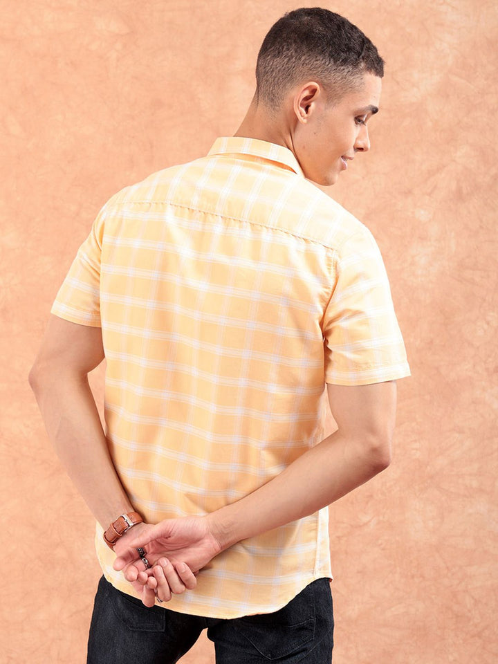 The Indian Garage Co Men Orange Checked Casual Shirt