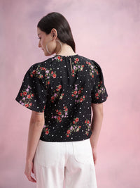 DressBerry Floral Print Tulip-Style Flared Sleeves Top