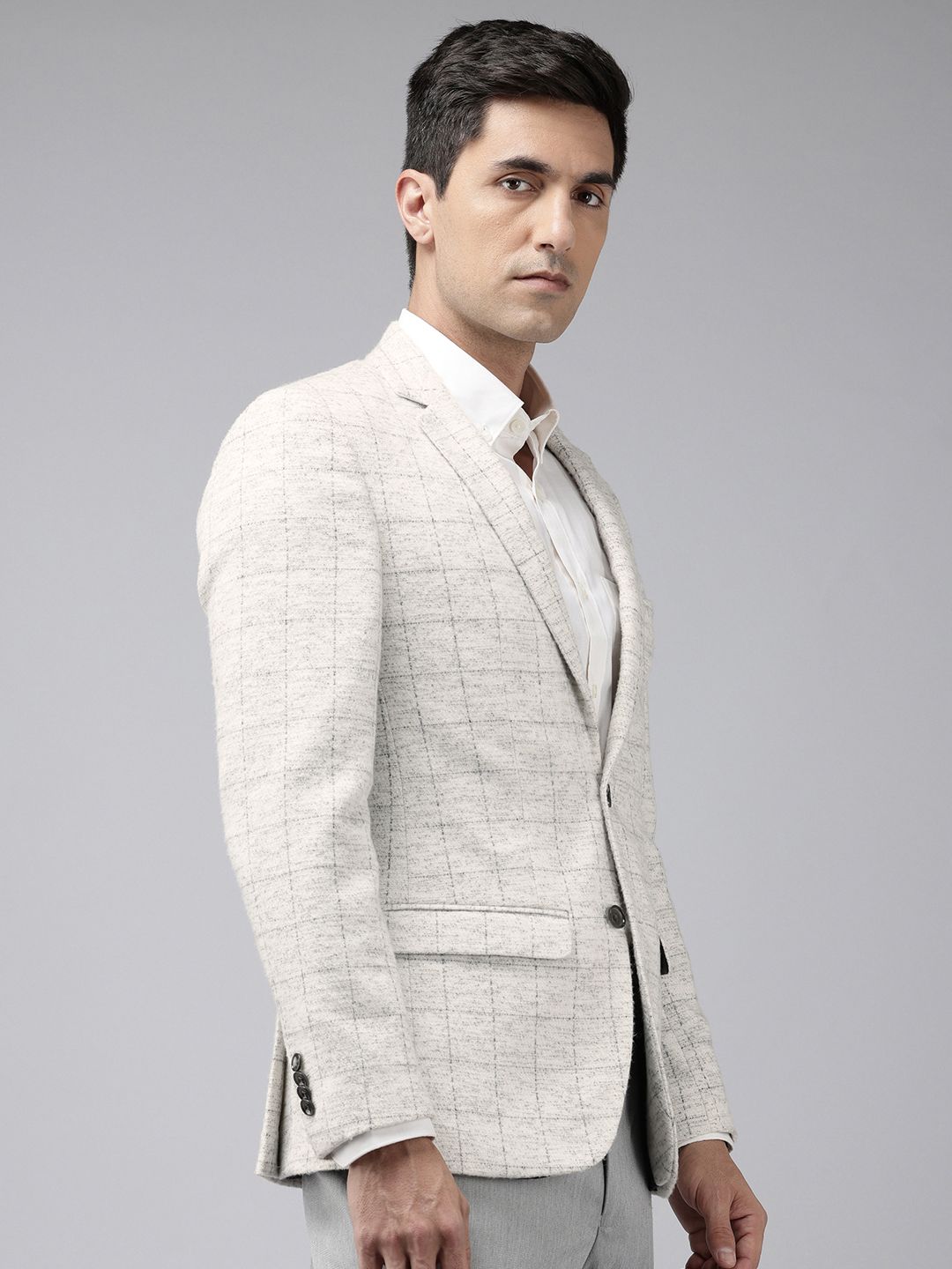 Park Avenue Notched Lapel Single Breasted Checked Slim Fit Formal Blazer