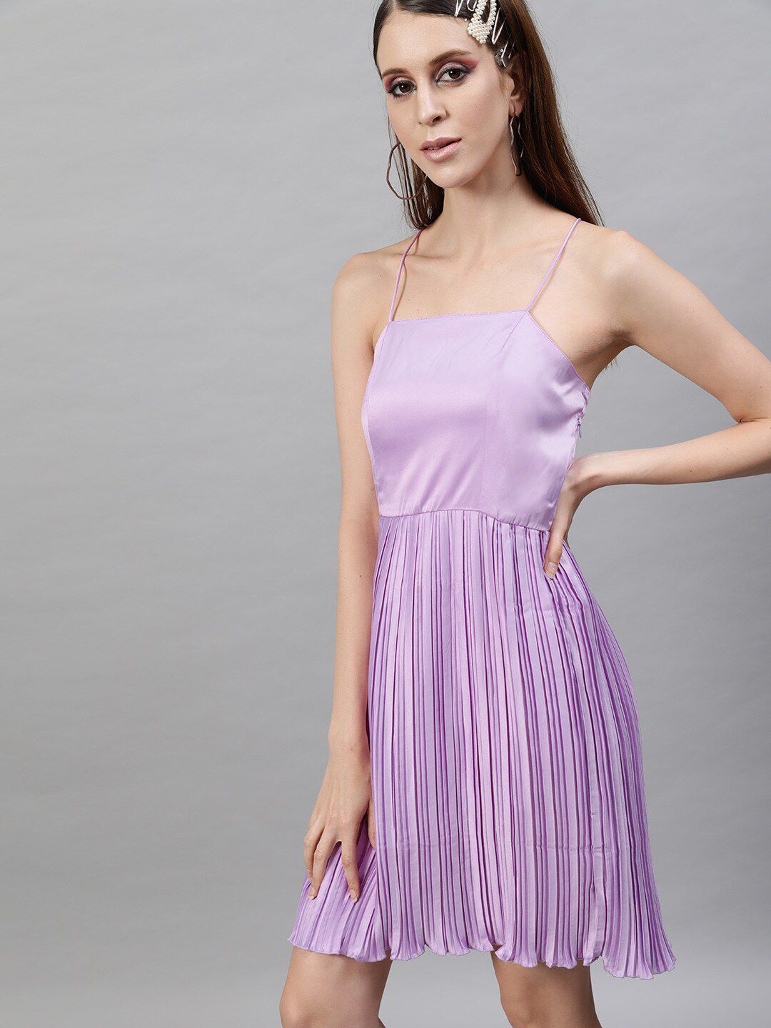 STREET 9 Lavender Satin A-Line Midi Dress