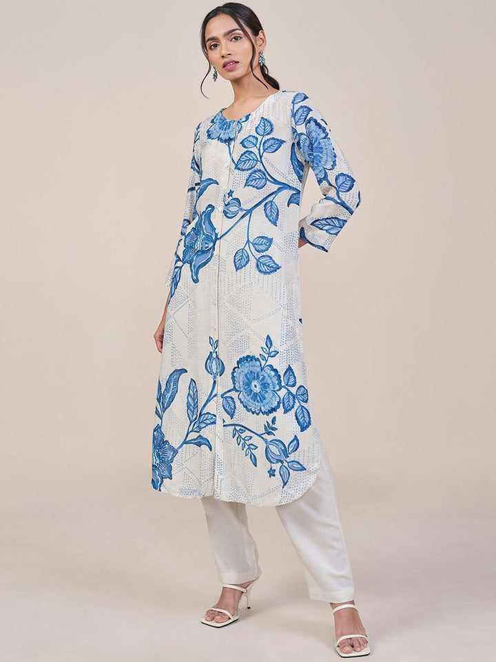 Global Desi Floral Printed Round Neck Straight Kurta