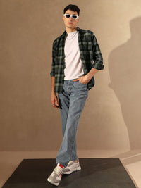 DENNISON Smart Tartan Checked Spread Collar Casual Shirt