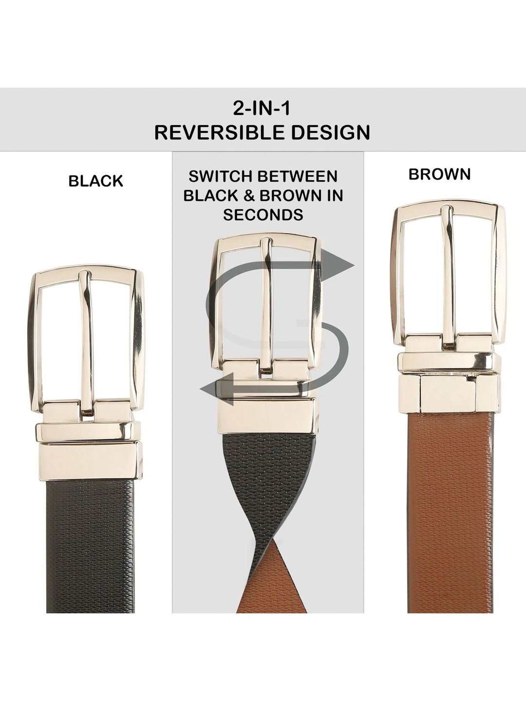 Teakwood Leathers Men Textured Leather Reversible Formal Belt