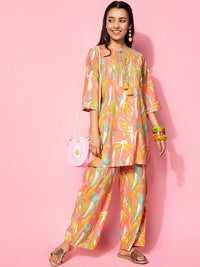 Libas Abstract Printed Gotta Patti Tie Up Neck Tunic With Trouser