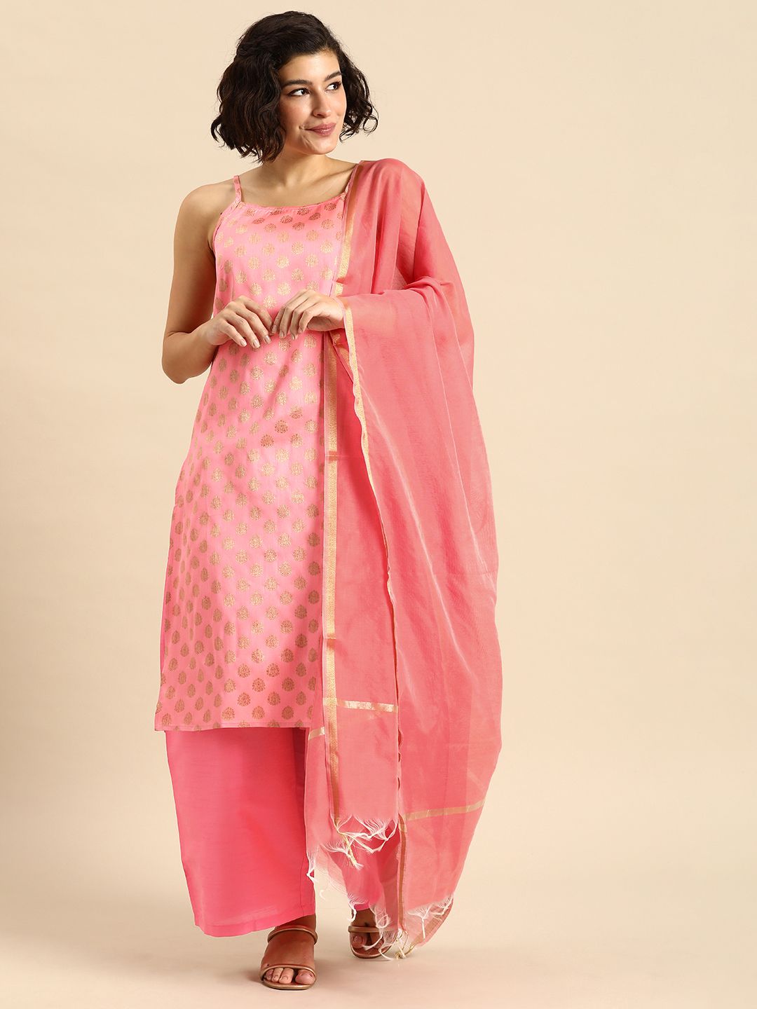 Anouk Women Ethnic Motifs Woven Design Kurta With Palazzos & Dupatta