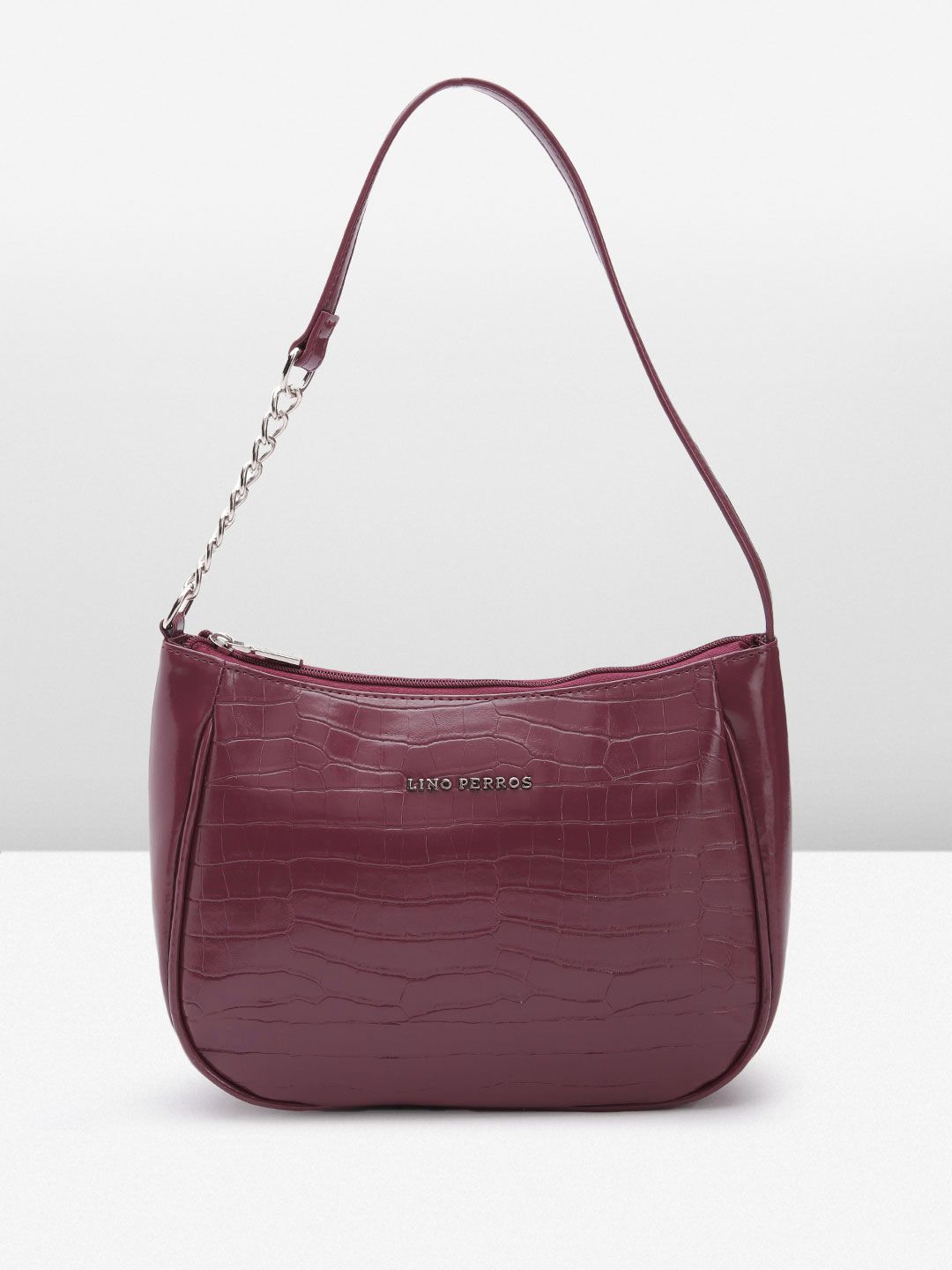 Lino Perros Croc Textured Structured Baguette Bag
