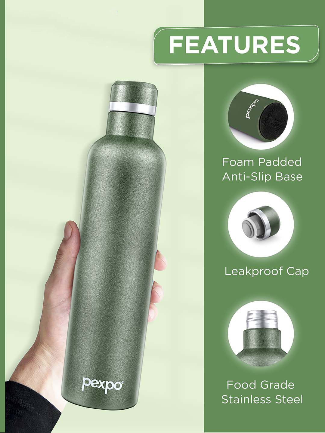 Pexpo Oreo Green ISI Certified Thermosteel Hot and Cold Flask Water Bottle 1000ml