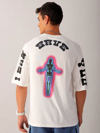 The Indian Garage Co Men Pure Cotton Back Printed Oversized Round Neck T-shirt