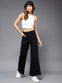 Miss Chase Women Black Wide Leg High-Rise Stretchable Jeans
