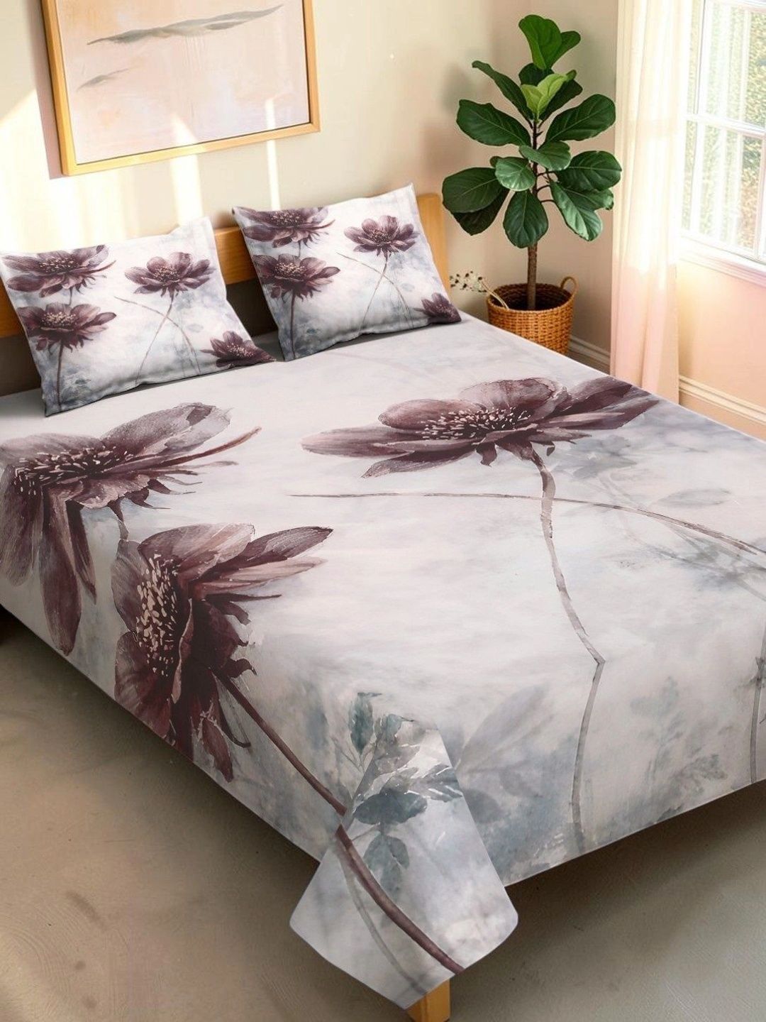 Moda Rapido X KLOTTHE Kelabu & Coklat Bunga 400 TC Cadar King dengan 2 Sarung Bantal