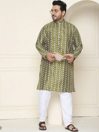 SOJANYA PLUS Floral Embroidered Thread Work Silk Cotton Straight Kurta with Pyjamas