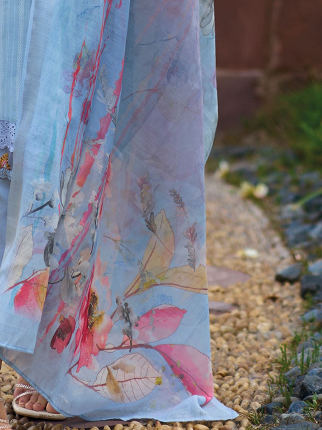 Indo Era Floral Embroidered Pure Cotton Kurta With Trousers & Dupatta