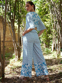 STREET 9 Floral Printed Boat Neck Crop Top with Flared Palazzos Co-Ords