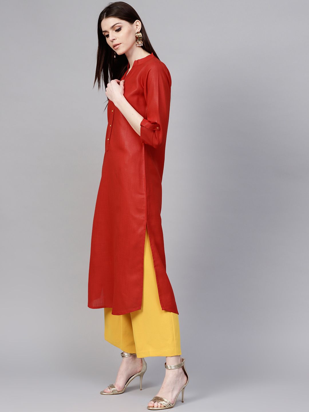 Libas Women Red Solid Straight Kurta