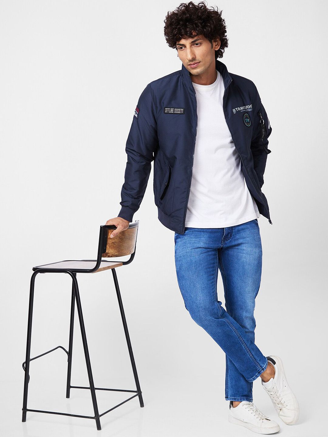 SPYKAR Stand Collar Bomber With Patchwork Jacket