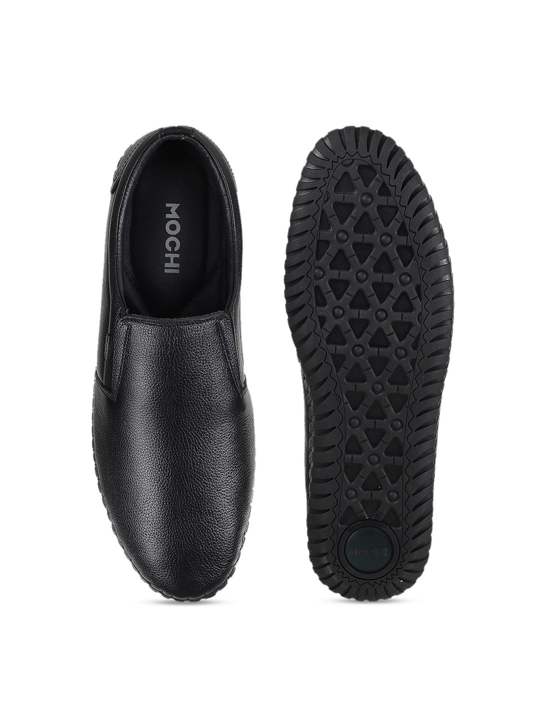 Mochi Men Black Leather Slip-On Shoes