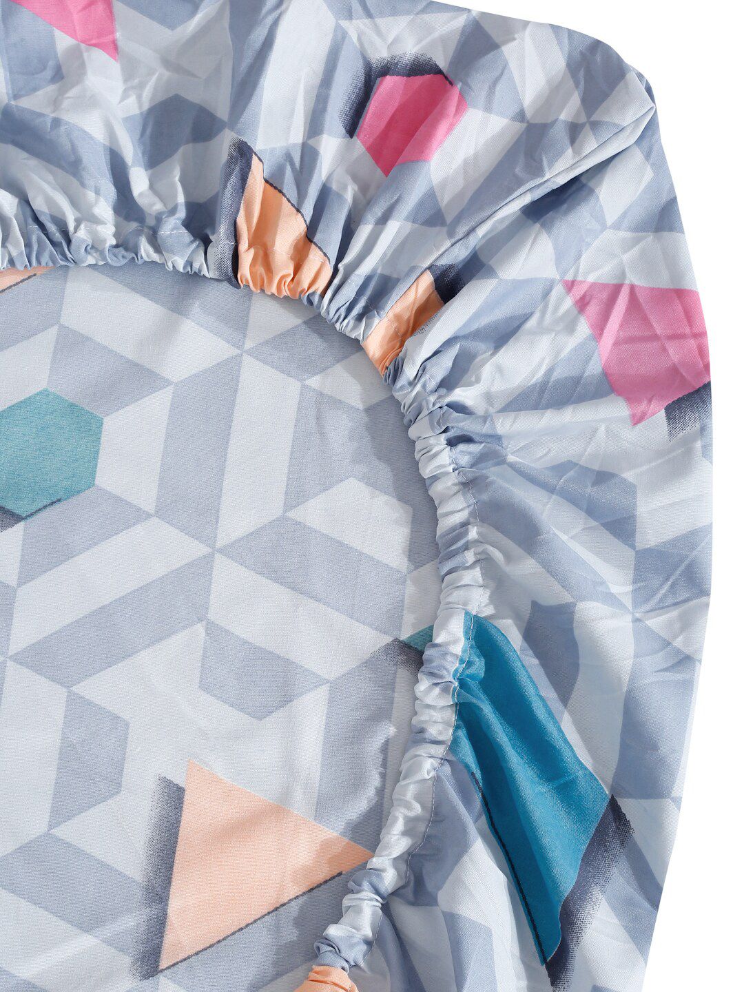 KLOTTHE Biru Kapas Geometrik 300 TC Dilengkapi Cadar King dengan 2 Sarung Bantal-250 x 225 cm