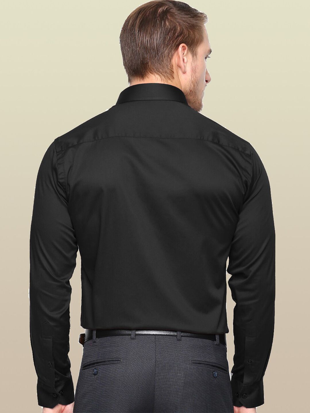 Hancock Men Black Club Slim Fit Cotton Satin Formal Shirt