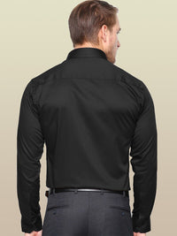 Hancock Men Black Club Slim Fit Cotton Satin Formal Shirt